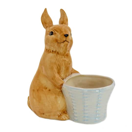 11&#x22; Ceramic Bunny with White Basket